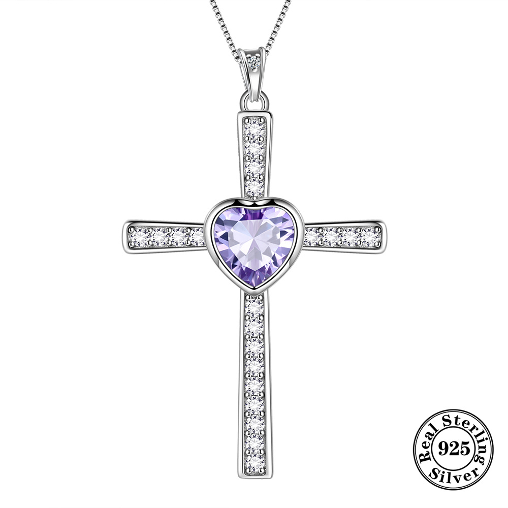 heart cross birthstone necklace