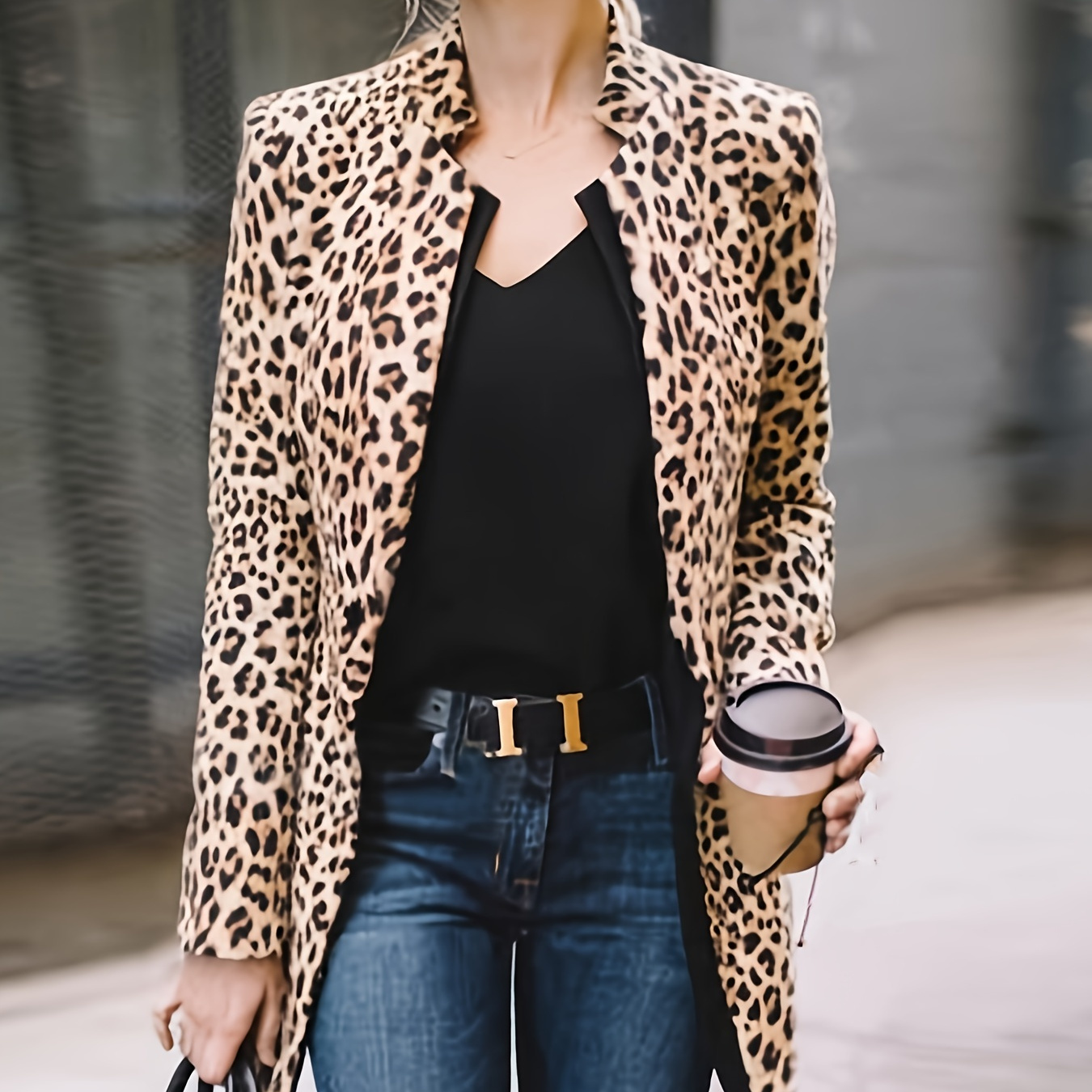 Long Sleeve Open Front Leopard Blazer Jacket Office Lapel Casual Jacket Womens Clothing Check Today's Deals Now | Temu