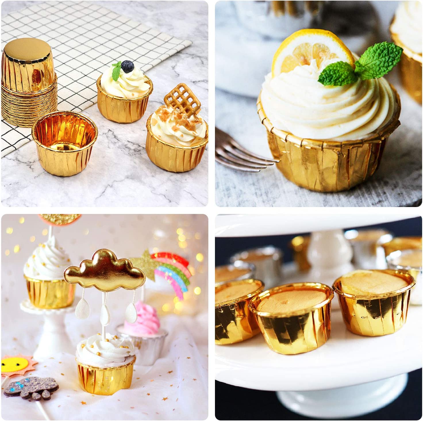 50pcs golden baking cups disposable ramekin muffin cups for   and serving aluminum cupcake cups with tip pan holders   little foil cups details 7