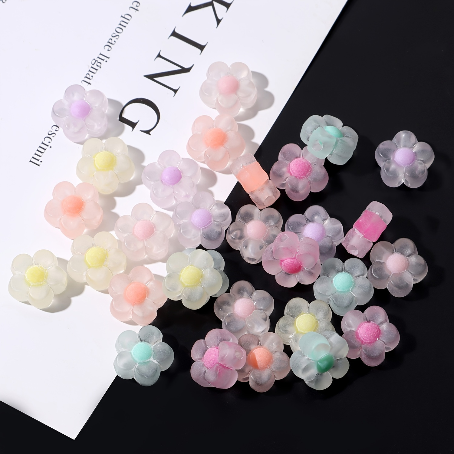22mm Acrylic Flower Beads, Beads for Kids, Pastel Beads, Flower