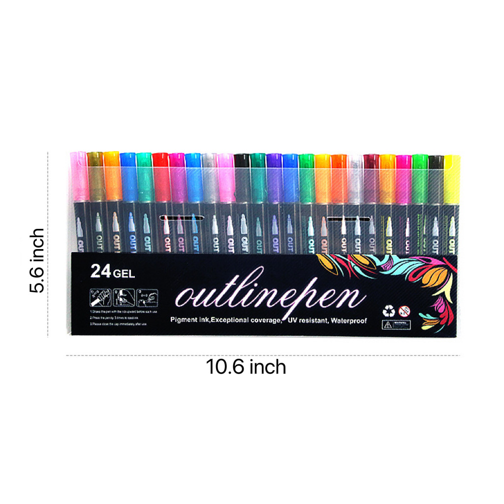 24-Color Metallic Outline Markers for Kids - Double Line Glitter Pens for  Drawing, Cards & Crafts