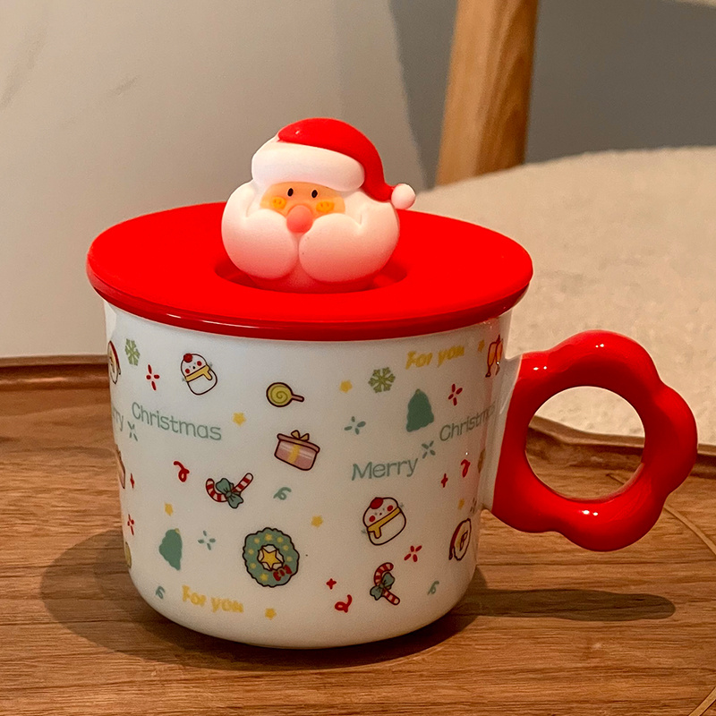 1pc 400ml/13.4oz Ceramic Christmas Mug With Lid, Christmas Tree & Santa  Claus Pattern, Large Capacity Coffee Cup