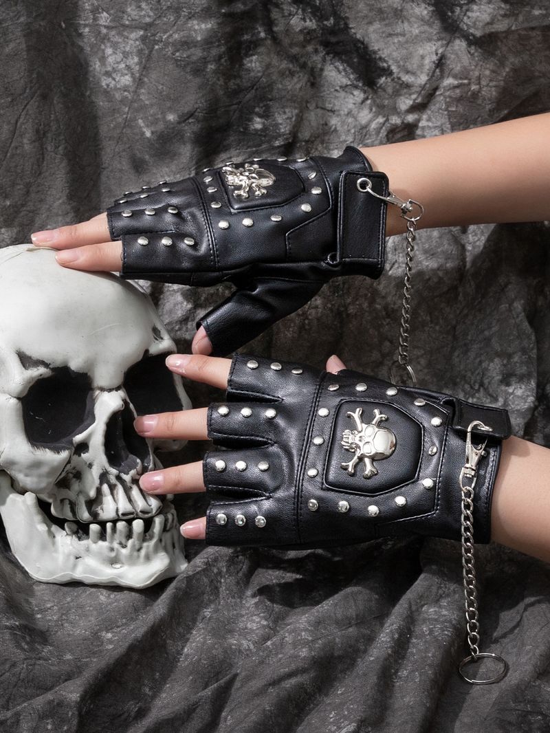 1pair Men's Punk Rock Style Skull Pattern Gloves