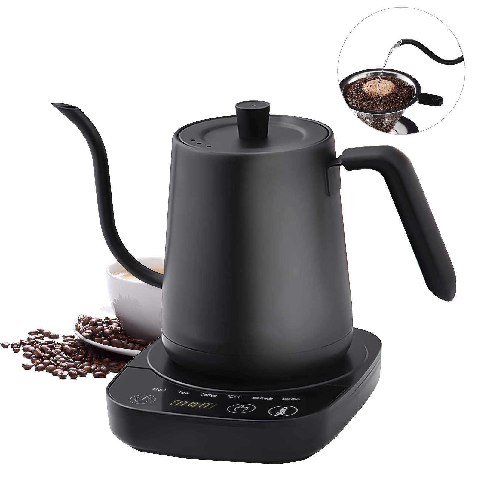 Gooseneck Electric Kettle 800ml Hand Brew Coffee Pot smart Teapot  Temperature Control Pot 1000W Rapid Heating Kettle 110v/220v - AliExpress