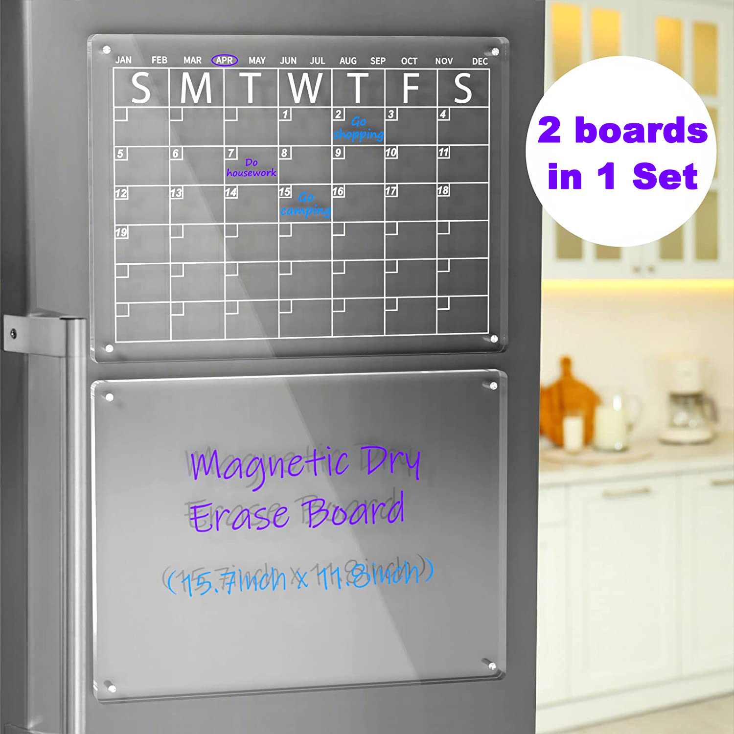 Acrylic Magnetic Dry Erase Calendar Board for Fridge, 16x12 Clear Monthly  Calendar Planner Board for Refrigerator, Reusable Portable Calendar