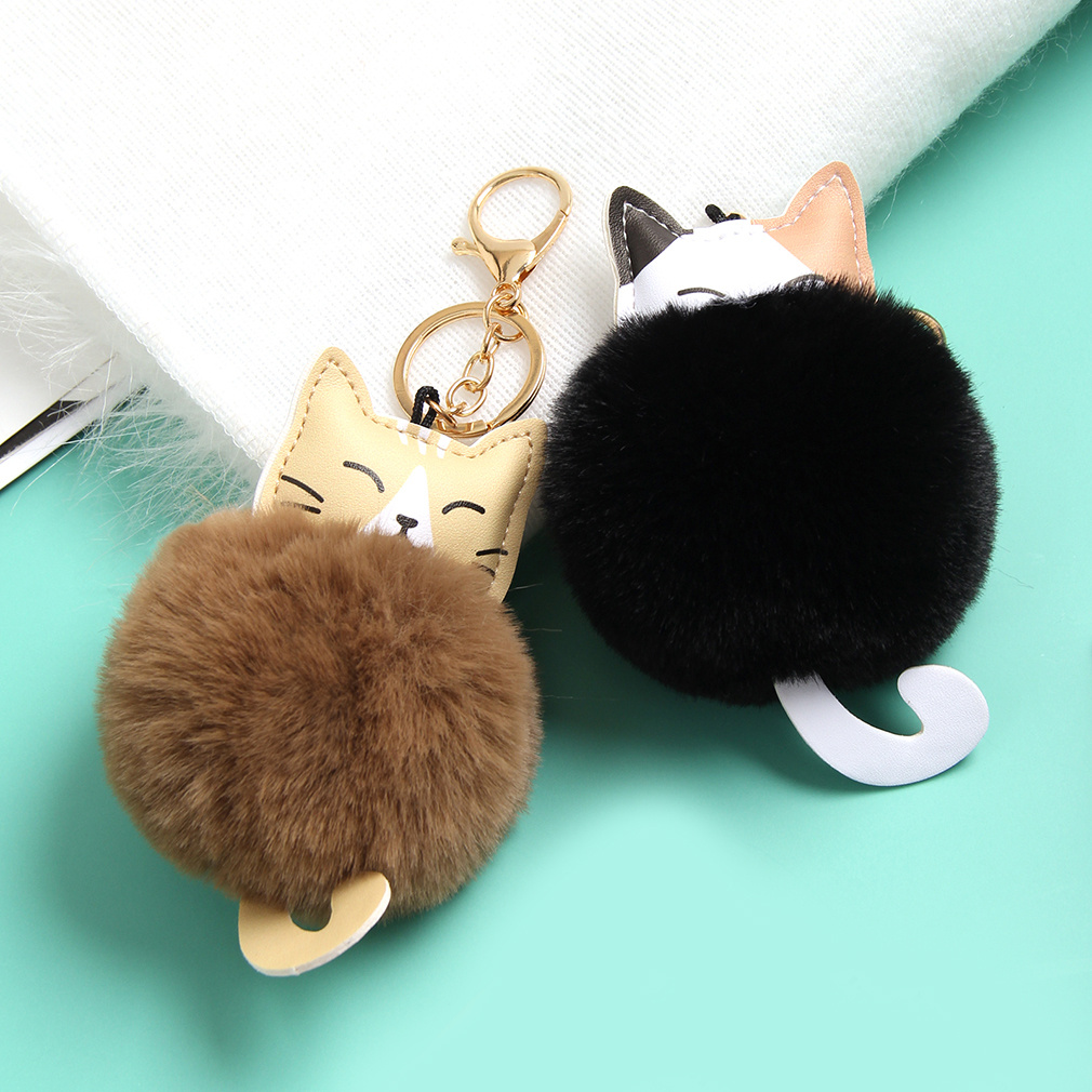 Pom pom Cat Fluffy Faux Fur Keychain