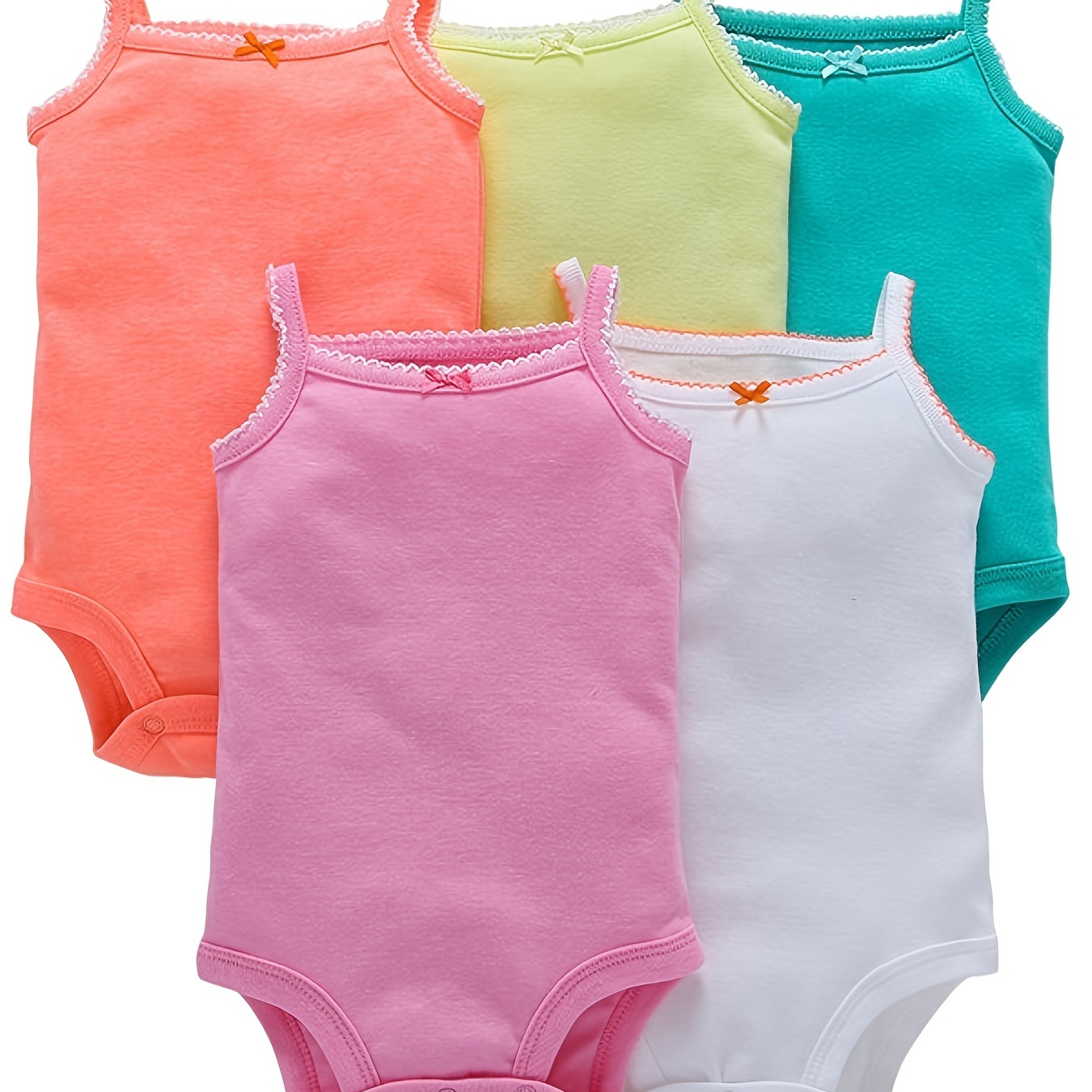 

5pcs Infant Cami Romper Solid Color Cotton Summer Bodysuits For Baby Girls Toddler Clothes