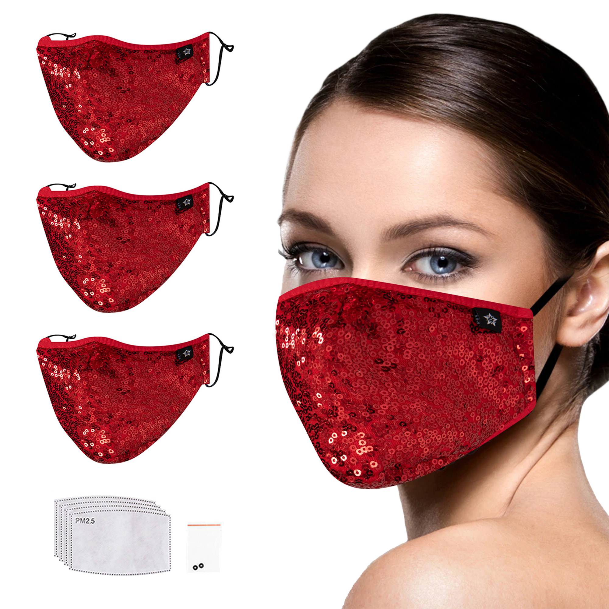 red sequin face mask