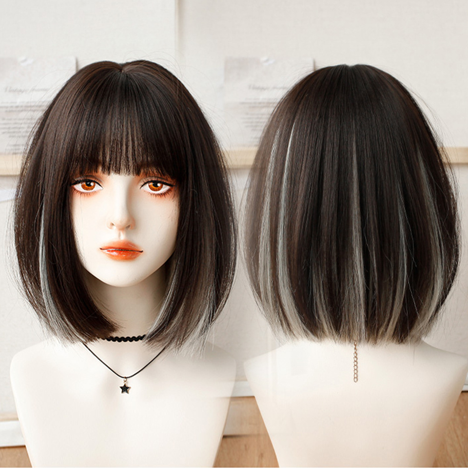 Heat Resistant Synthetic Bob Wig With Bangs For Women Temu 