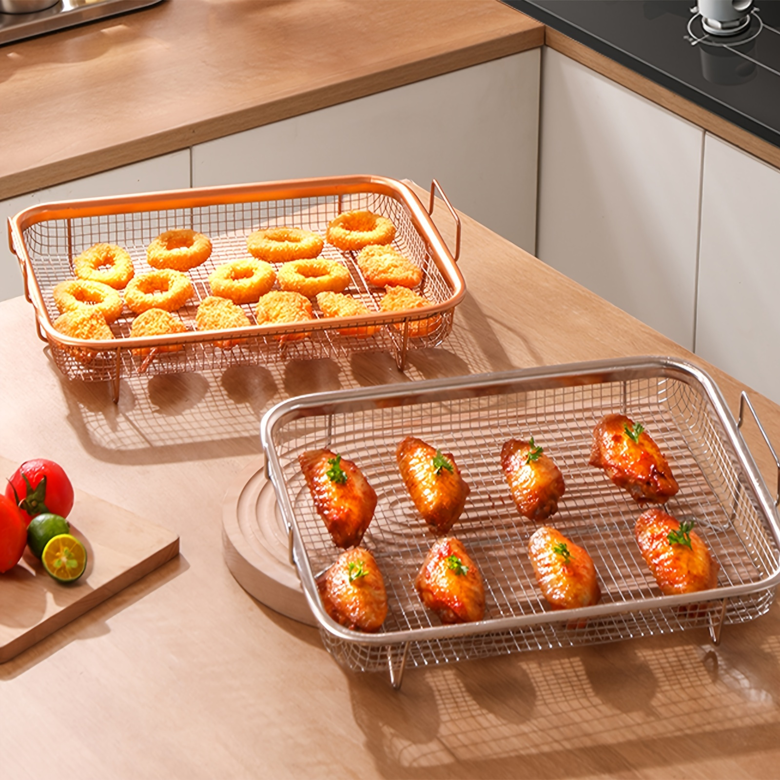 Air Fryer Basket For Oven, Stainless Steel Air Fryer Tray, Nonstick Oven Air Fryer Basket Grill