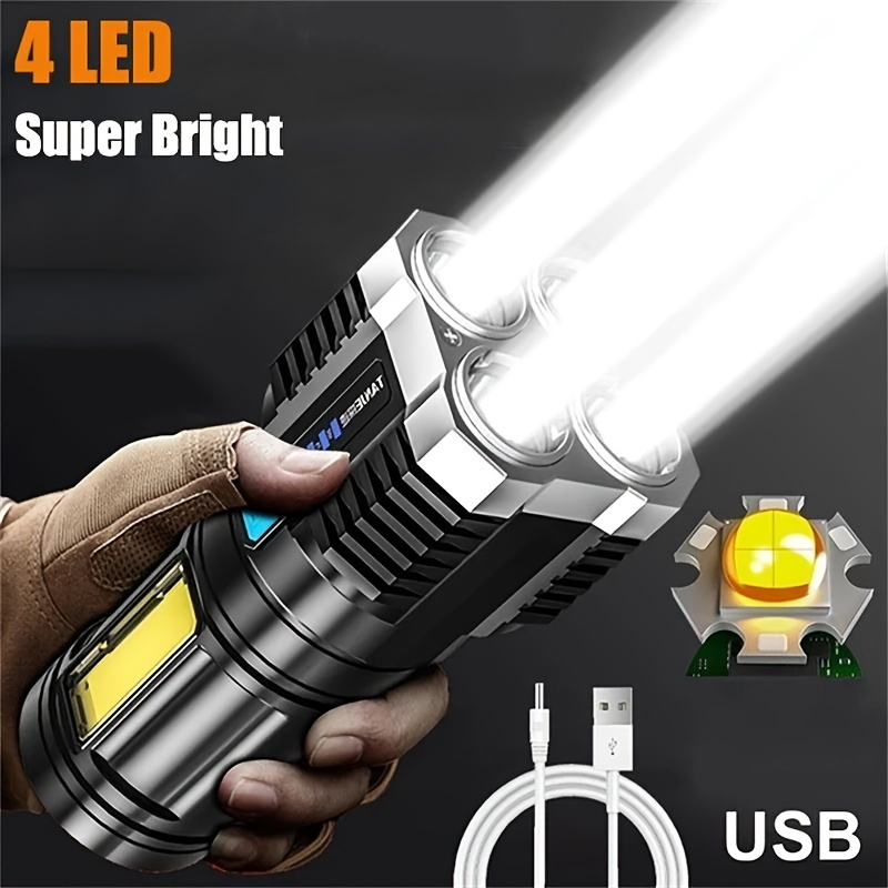1pc Led Flashlight Usb Rechargeable High Lumens Tactical Light With Cob
