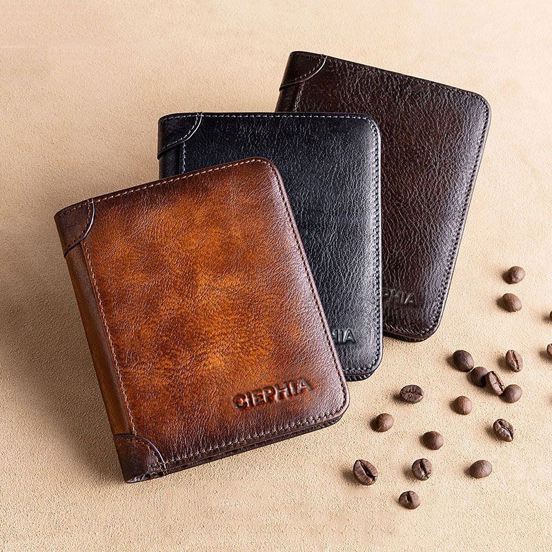 Genuine Leather Rfid Wallets For Men Vintage Thin Short Multi Function ID Credit Card Holder Money Bag Give Gifts To Men On Valentine's Day details 3