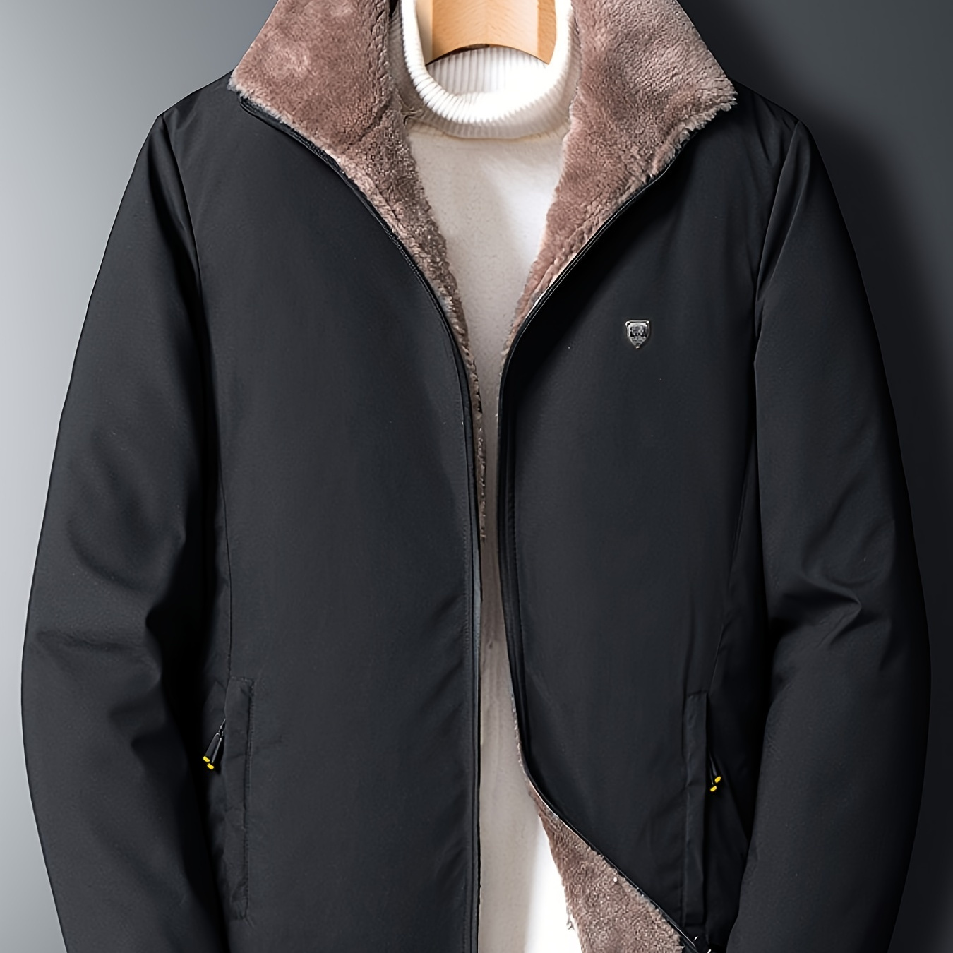 Men's Winter Coats Fleece Lined Sherpa Faux Fur Lapel Windproof Jacket ...