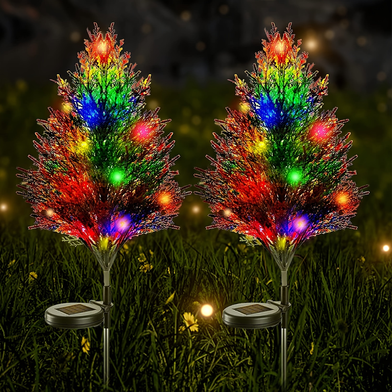 

2pcs Solar Christmas Tree Lights Waterproof, Solar Power Stake Led Outdoor Lighting, Colorful Flickering Pine Lights For Yard Patio Lawn Pathway Christmas