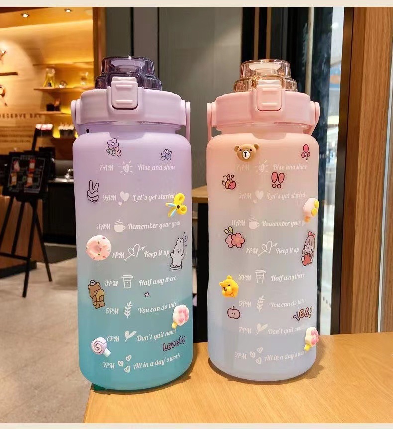 Kawaii Shaker Water Bottle With Straw Sticker Cute BPA Free 700ml/900ml  Plastic Tea Milk Portable Gourde Drink Bottle For Girl