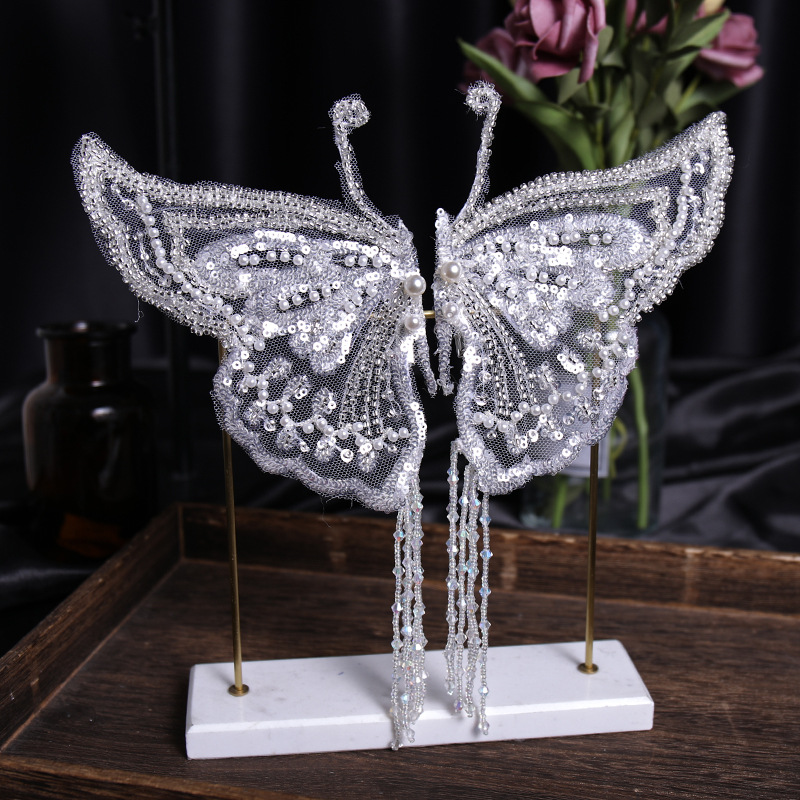 Luxury Crystal Faux Pearl Butterfly Hair Clip, Hair Pins Headband for Women Bride Party Wedding Bridal Accessories Jewelry Clip Band,Temu