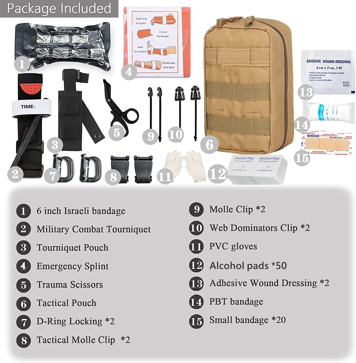Small First aid IFAK kit, Trauma Kit Military Medical First Aid Kits with  Tourniquet, Emergency Survival Bug Out Bag for Camping Gear Supplies Hiking