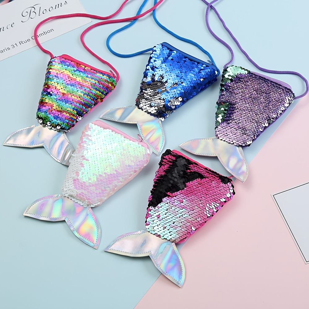 

Girl's Sequin Mermaid Tail Zipper Shoulder Bag, Messenger Bag, Coin Purse, , Children's Gift