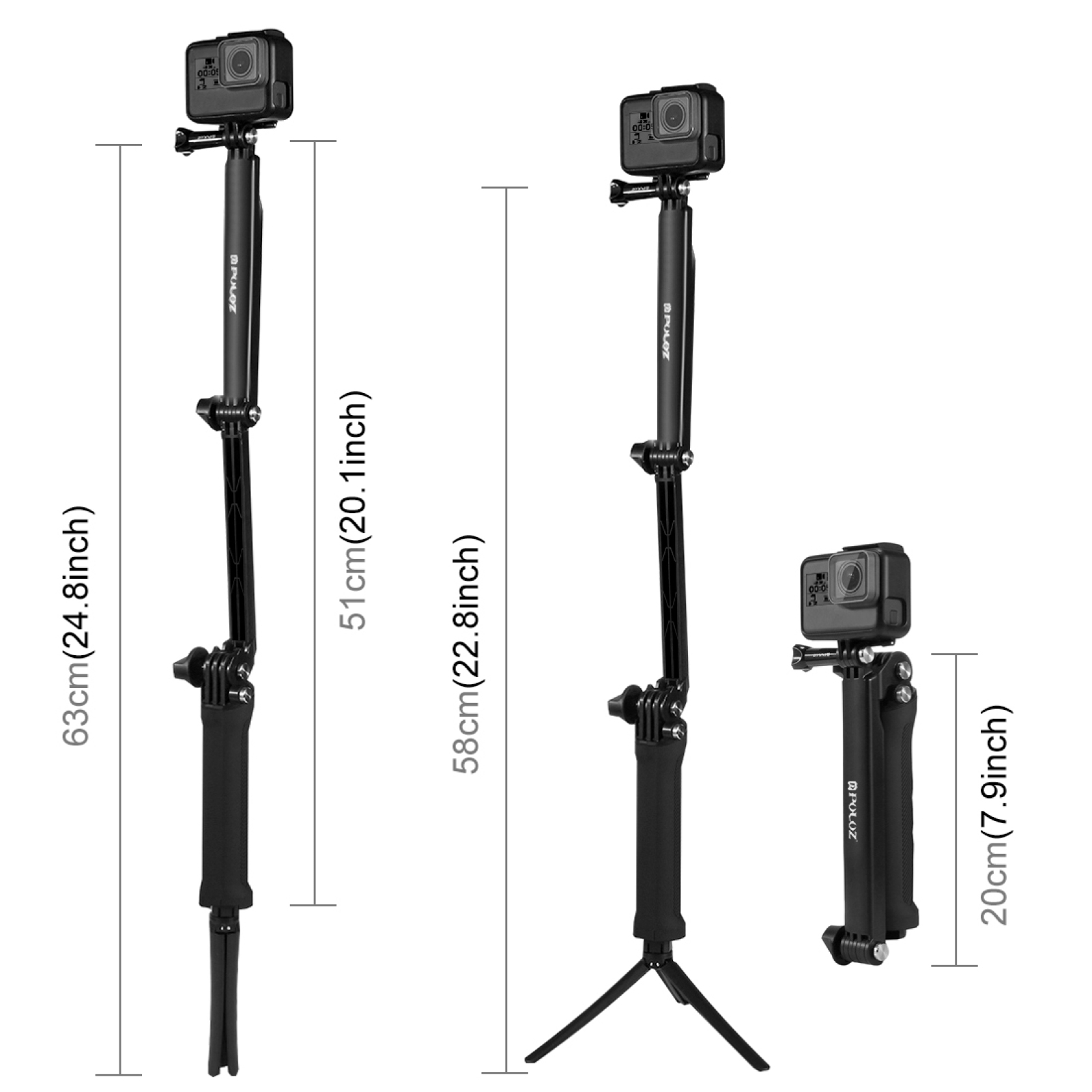 Monopod 3-Way Tripode palo extensible para Gopro Hero 12 11 10 9 Black  SHOOT