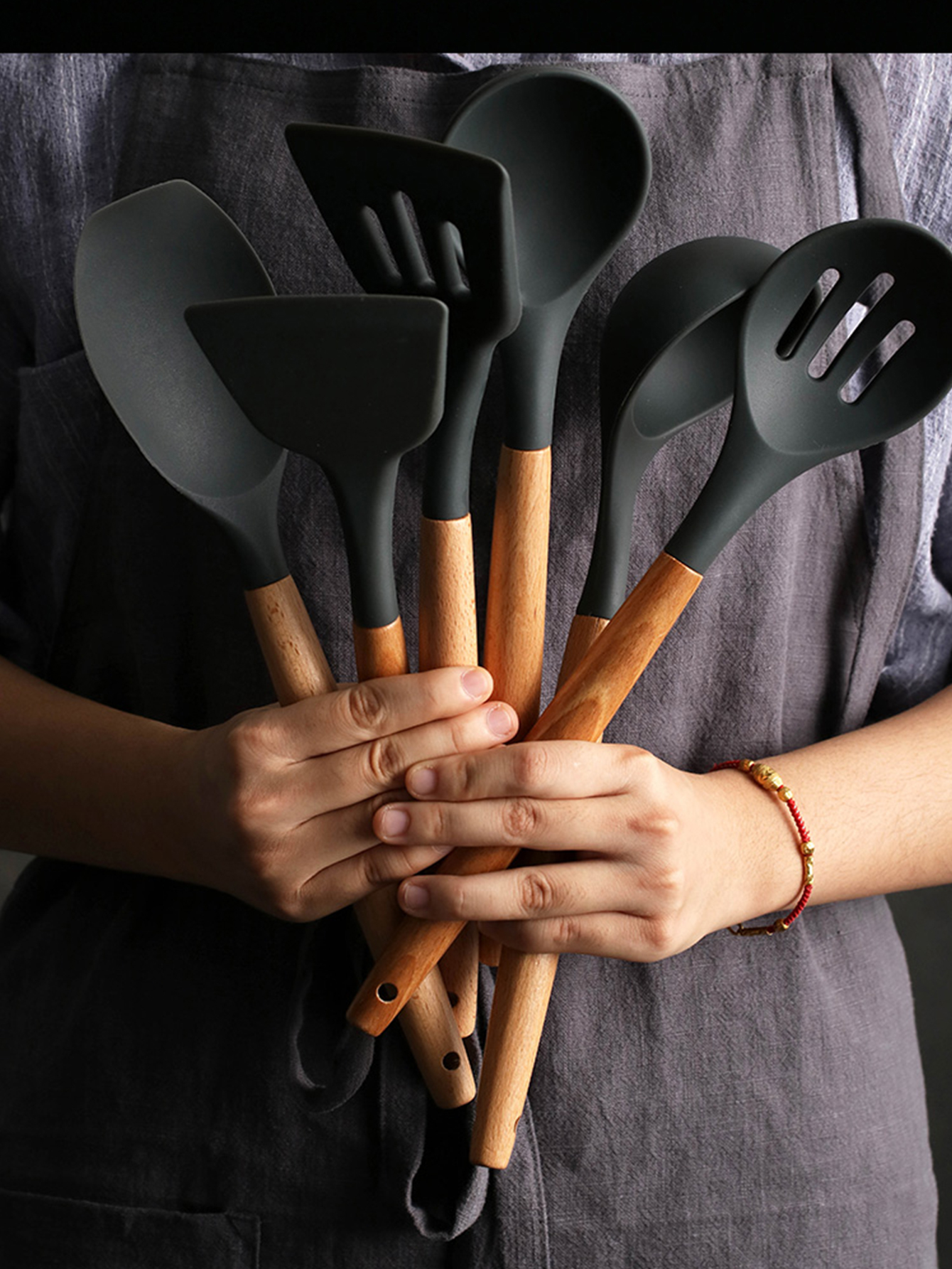 El juego de utensilios de cocina de silicona dará color y alegría a tu  cocina, cucharón, espátula, espumadera, 3 piezas tiene bordes flexibles y  un
