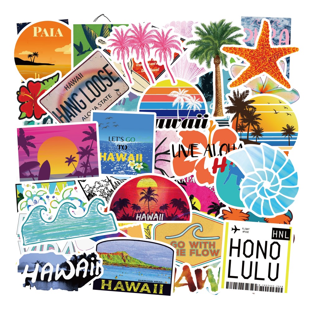 Hawaii Stickers Aloha Beach Vacation Decals For Water Bottles, Hydro