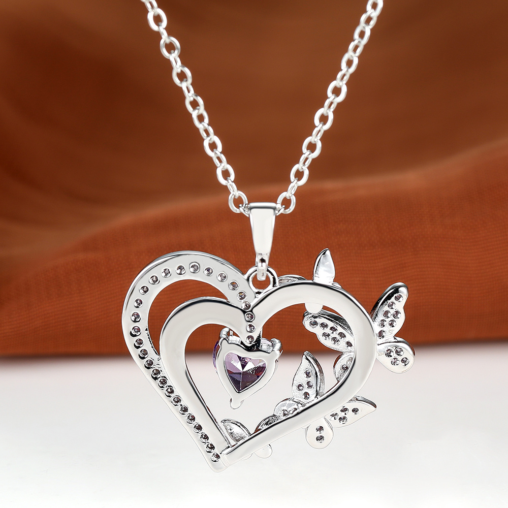 Nyamah sales Double Heart Pendant Charm Necklace with Chain for