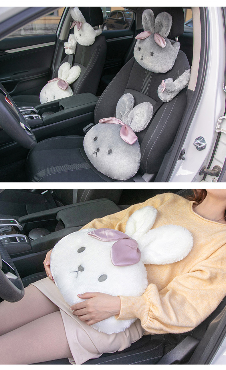 Cute White Rabbit Car Headrest Pillow Fluffy Rabbit Car Neck Temu