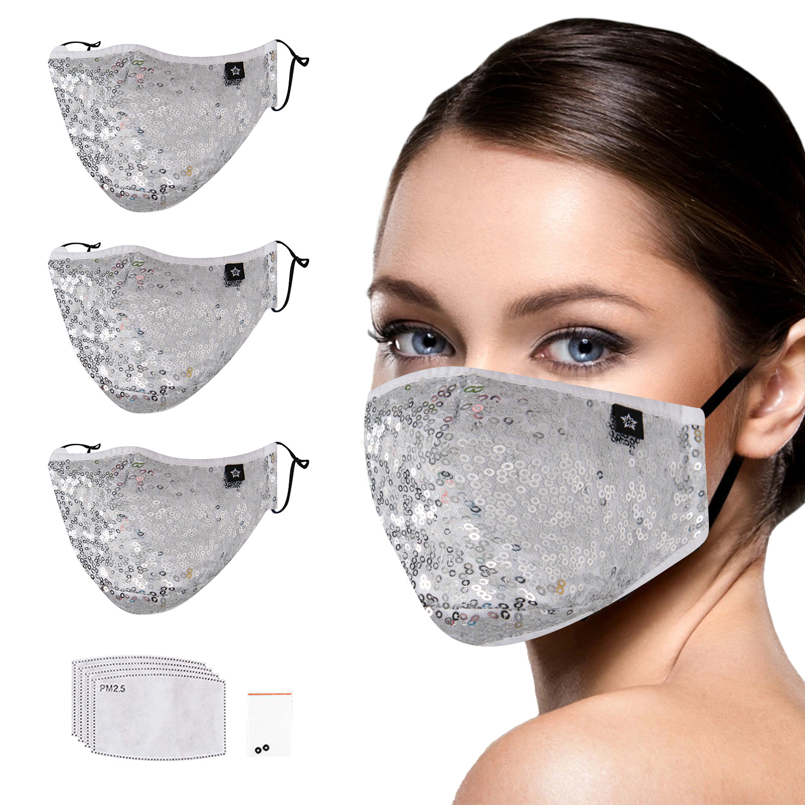 silver sequin face mask