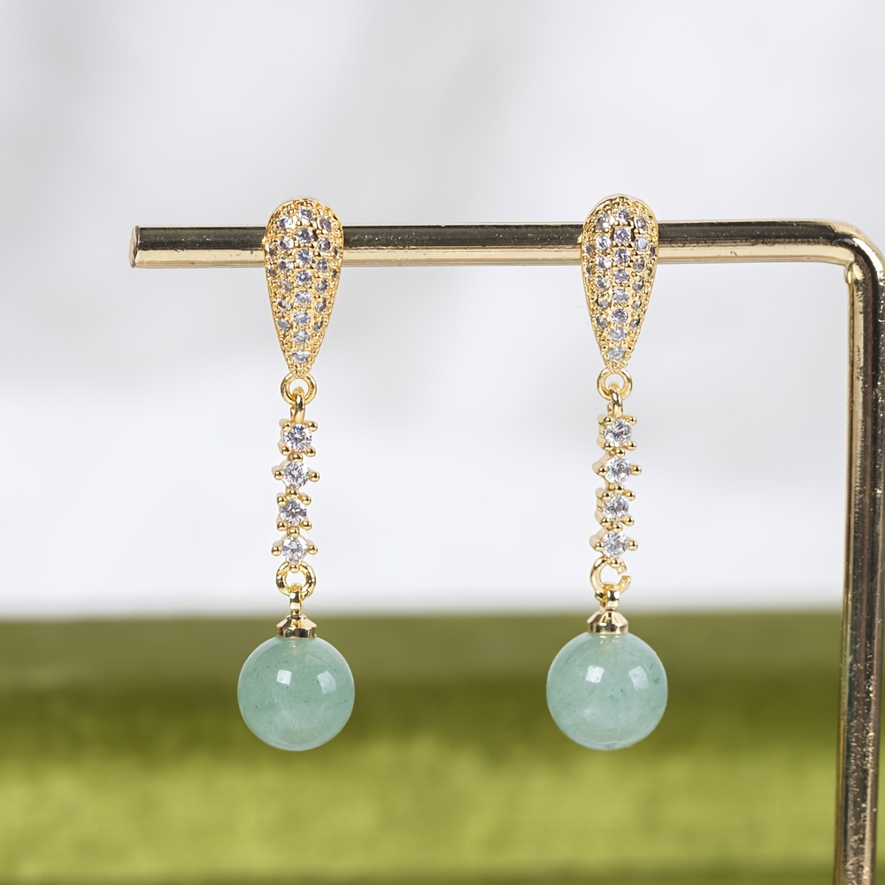 Elegant Green Stone Long Drop Earrings 18k Gold Plated For Women Girls 1pair Shop On Temu And