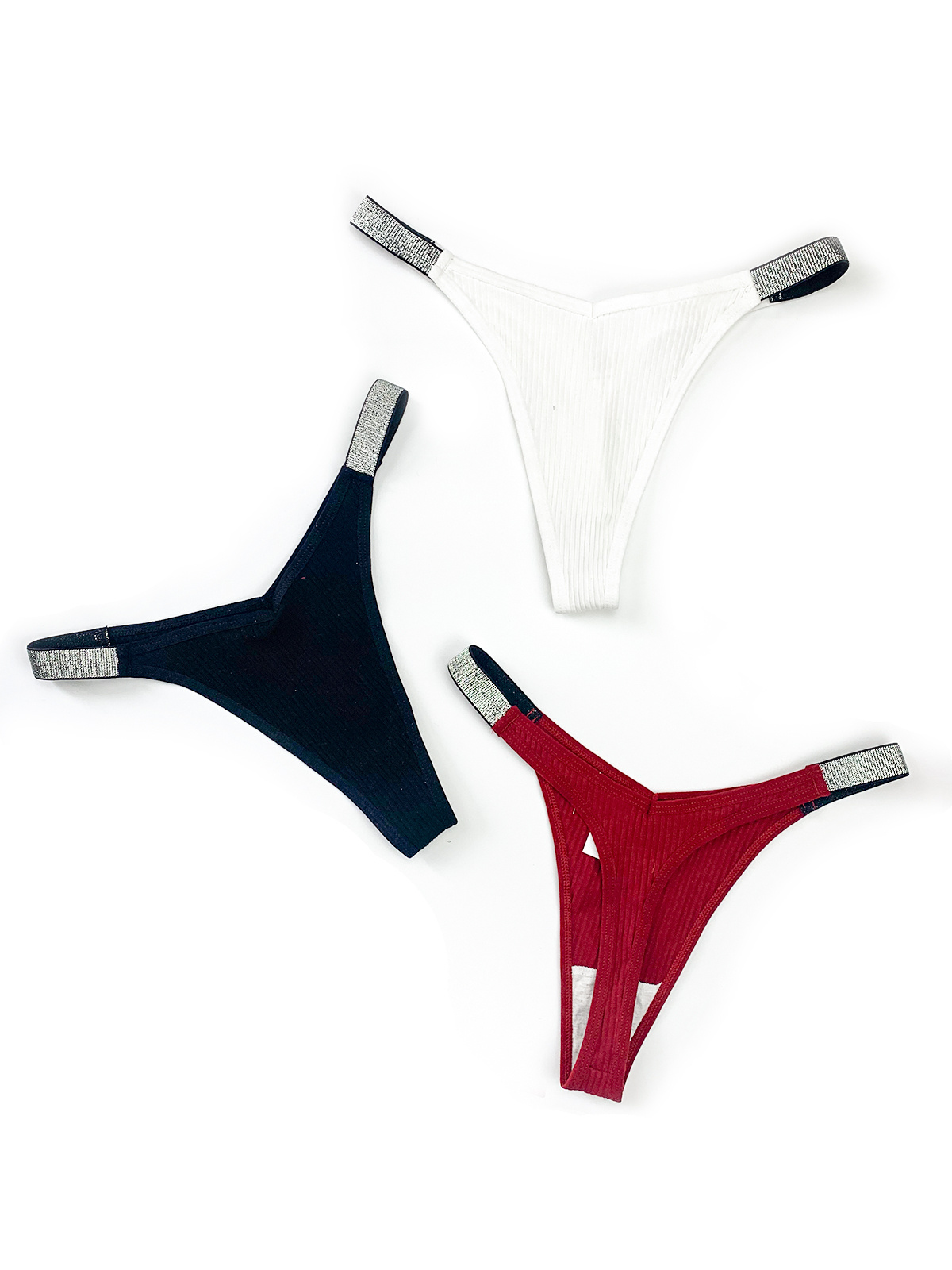 Shiny Belt Thong Panties, Comfortable & Soft Ribbed Low Waist Intimates