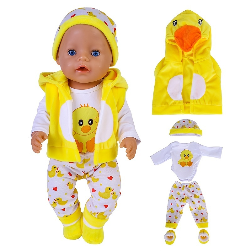 

Cute Yellow Duck Doll Clothes Set Of 5 For 17-18 Inch Newborn Doll Kids Christmas Holiday Gifts, Not Included Doll Easter Gift