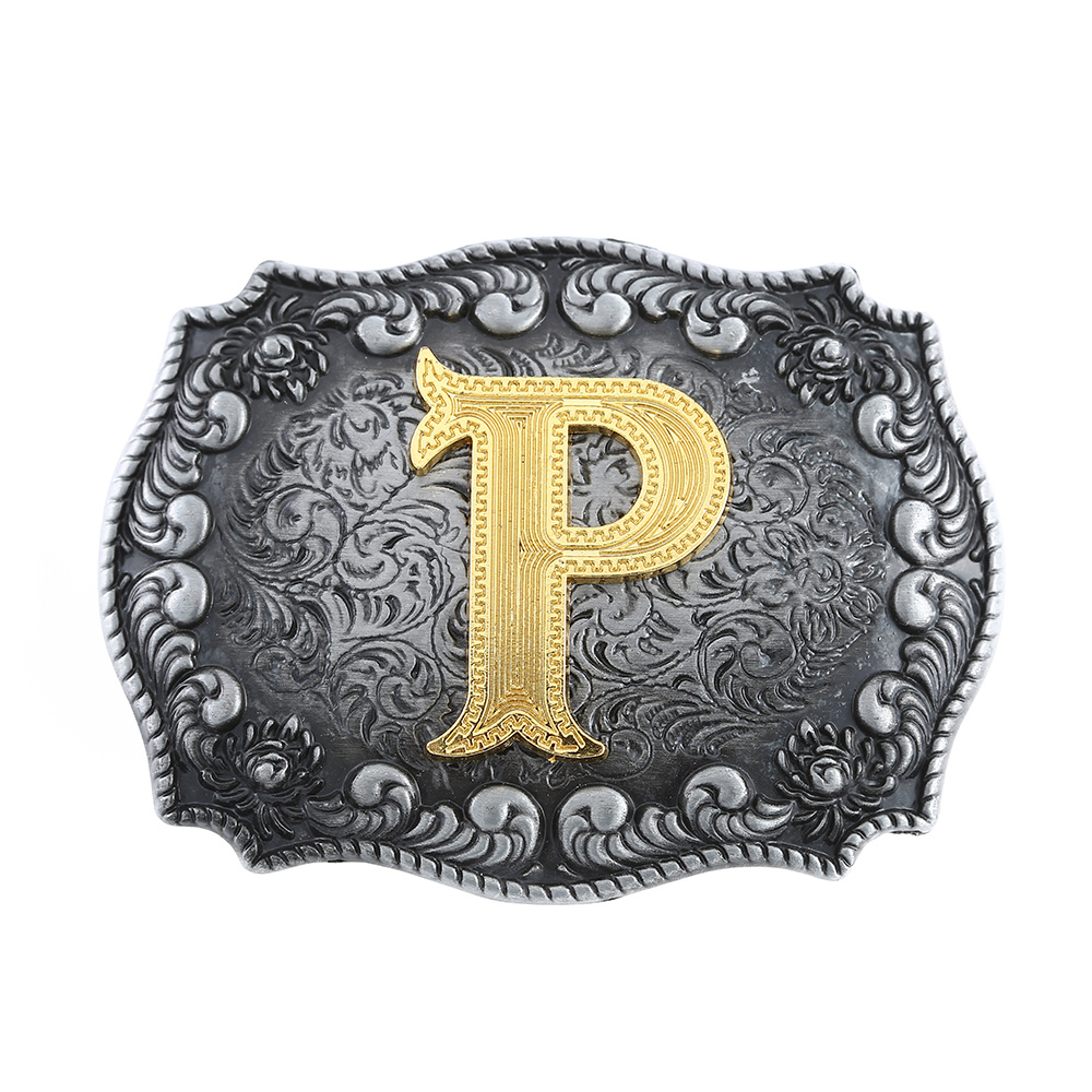 Letter P Personalized Belt Buckle Rhinestone Initial Silver 