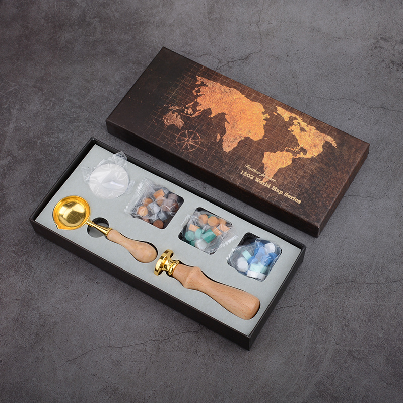 Wax Seal Stamp Set with Spoon, Wax Particles, Capsules, Candle