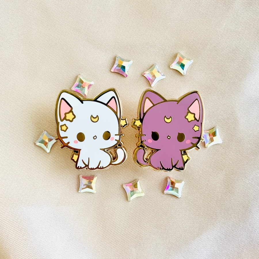 1pc gift,2 colors Cute Moon Cat Enamel Pin - Perfect for Backpacks, Collars, and Lapels - Show Your Love for Artemis and Luna