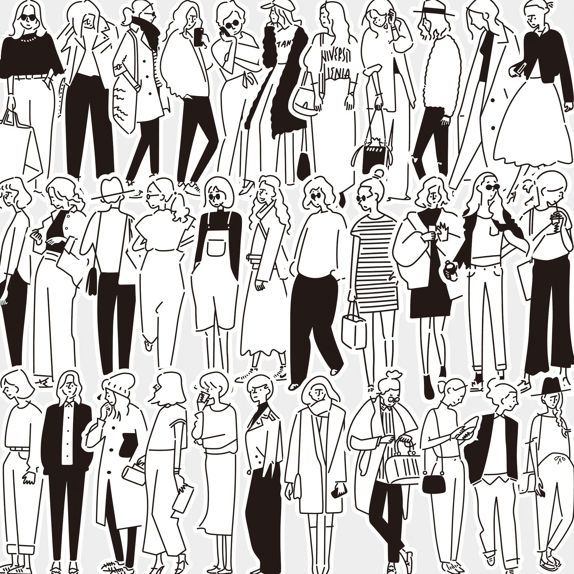 63pcs Hand Account Sticker Black And White Line Retro Character Sticker ...