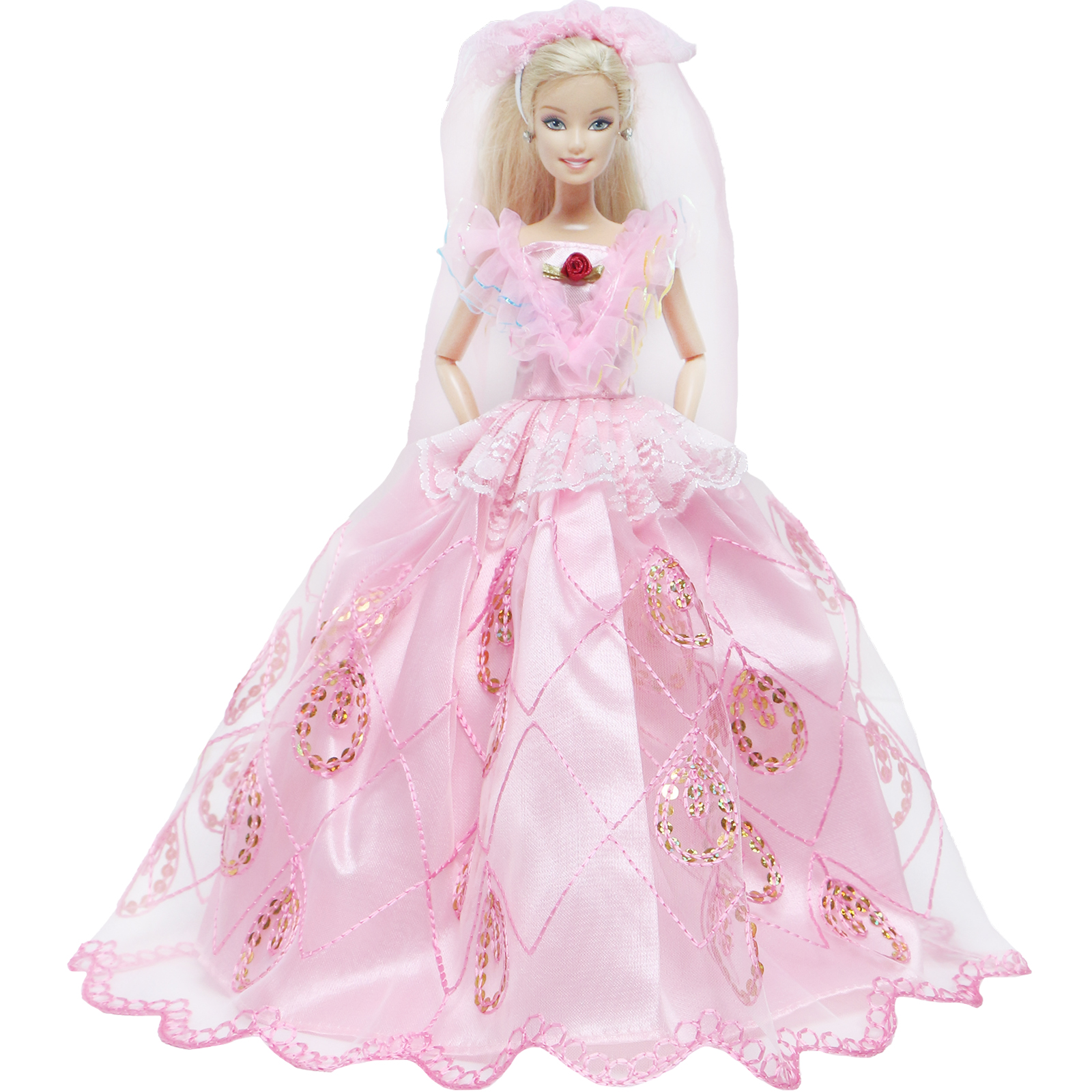 Princesa vestido para boneca barbie, vestido elegante com rendas, saia,  véu, chapéu, acessórios, festa de casamento