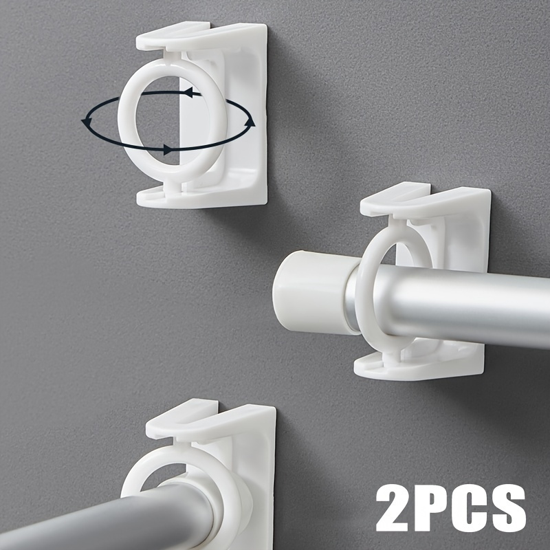 

2pcs Punch Free Curtain Rod Holder Clamp Hooks Self Adhesive Clothes Rail Bracket 360 Rotation Triangle Ring Adjustable Hooks