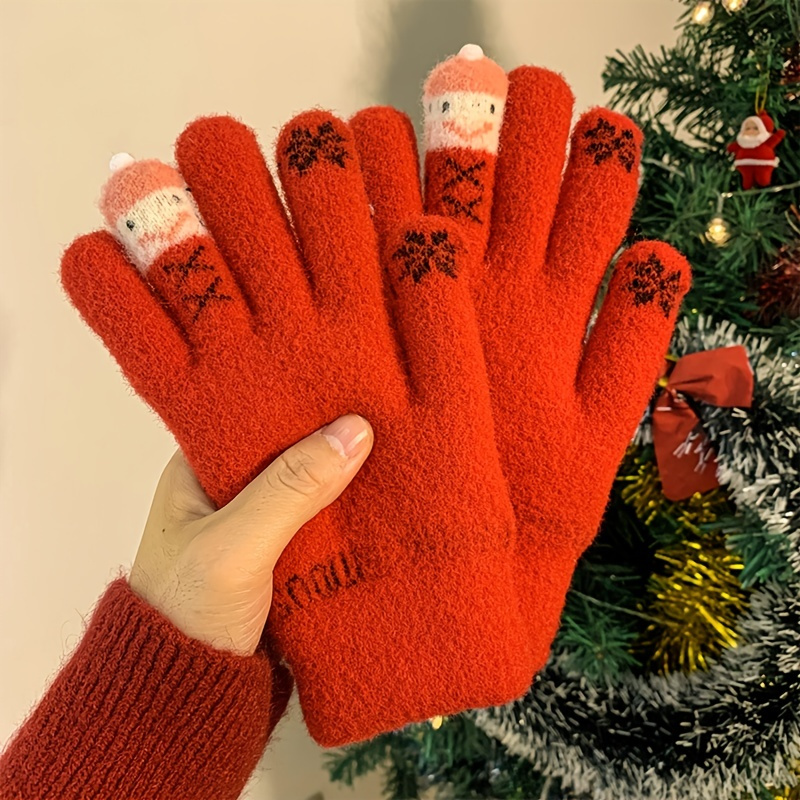 Cute Cartoon Snowman Knit Gloves Short Plus Velvet Warm Elastic Plush Gloves  Autumn Winter Coldproof Warm Touch Screen Gloves - Temu United Arab Emirates