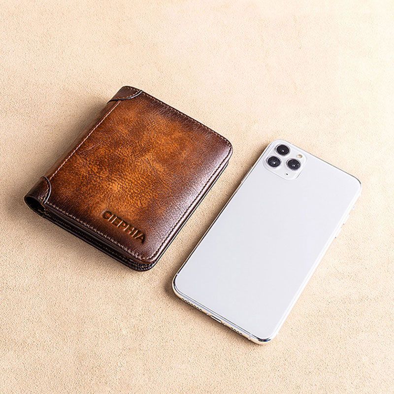 Genuine Leather Rfid Wallets For Men Vintage Thin Short Multi Function ID Credit Card Holder Money Bag Give Gifts To Men On Valentine's Day details 5