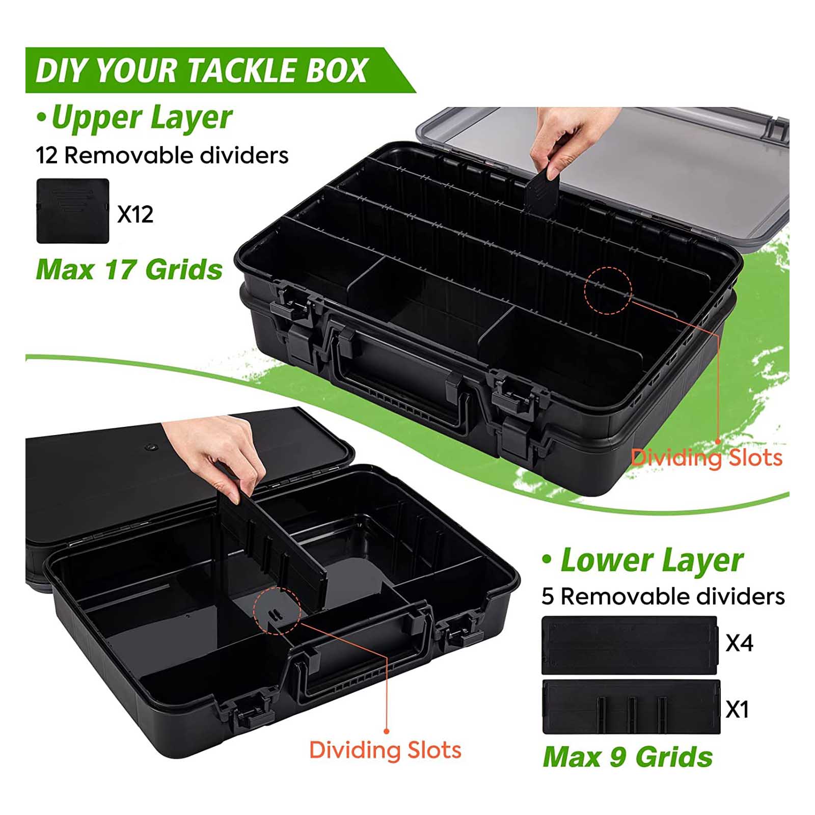 Gefischtter Fishing Tackle Box Organizer Box with Removable Adjustable  Dividers Waterproof Plastic Compartments Small Part Tools Storage Box  Fishing