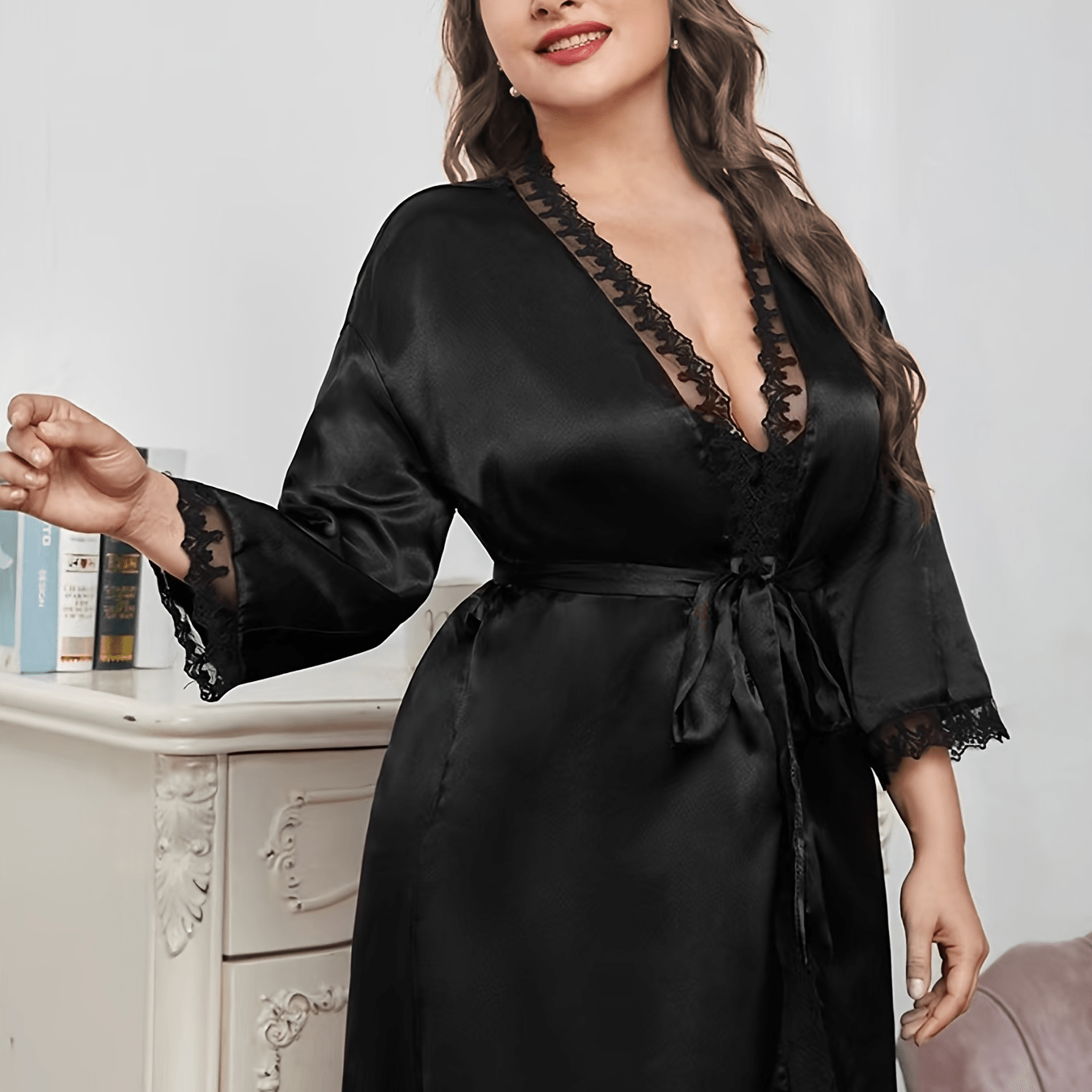 Plus Size Satin Contrast Lace Nightgowns Women's Plus Comfort Elegant