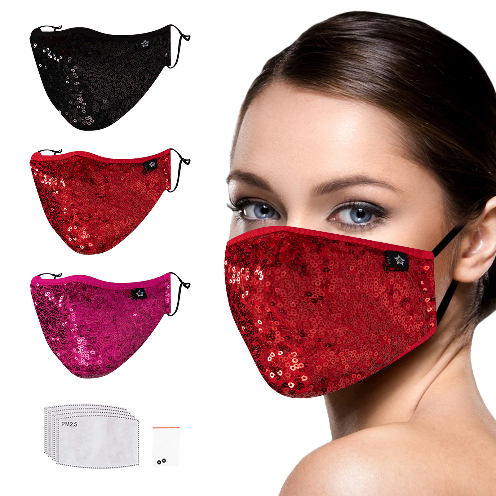 red bling face mask