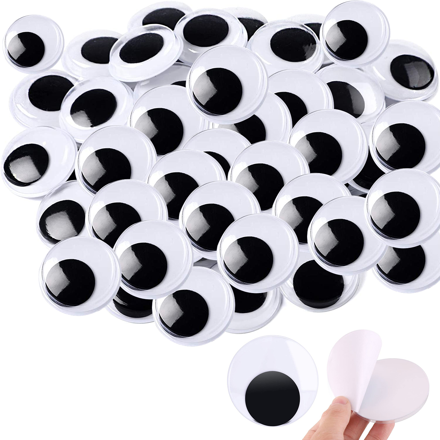 Gejoy Halloween Decorations 4 inch 3 inch 2 inch Wiggle Googly Google Eyes with Self Adhesive Large Black Googly Eyes for Crafts Set of 6