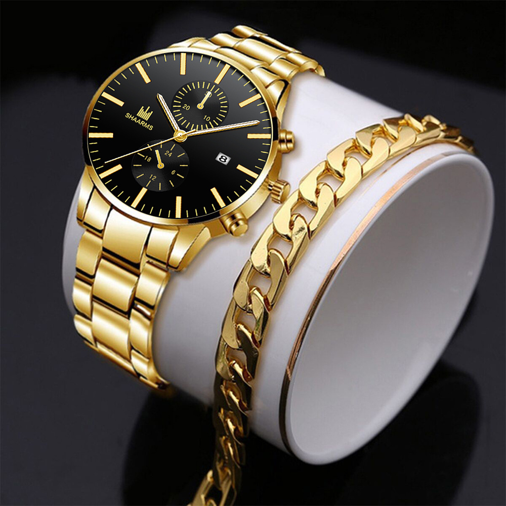 Mens Fashion Business Quartz Watch Fashion Fake Three Eye Six Pin Calendar Men  Watch Stainless Steel