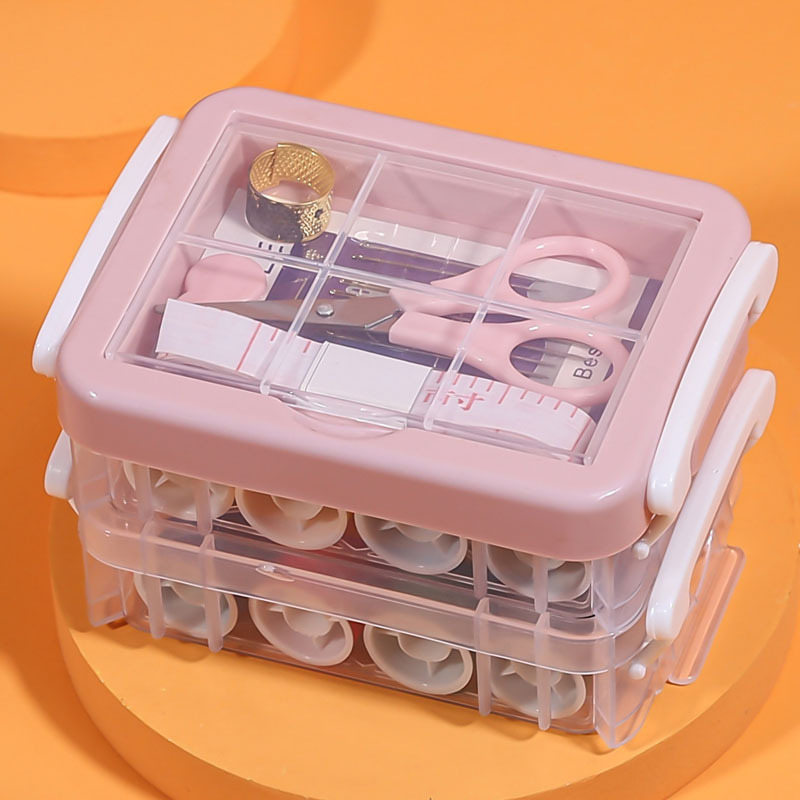 Portable Sewing Set Button Portable Sewing Box Double-layer Space Household  Sewing Tools Sewing Kit Storage Box