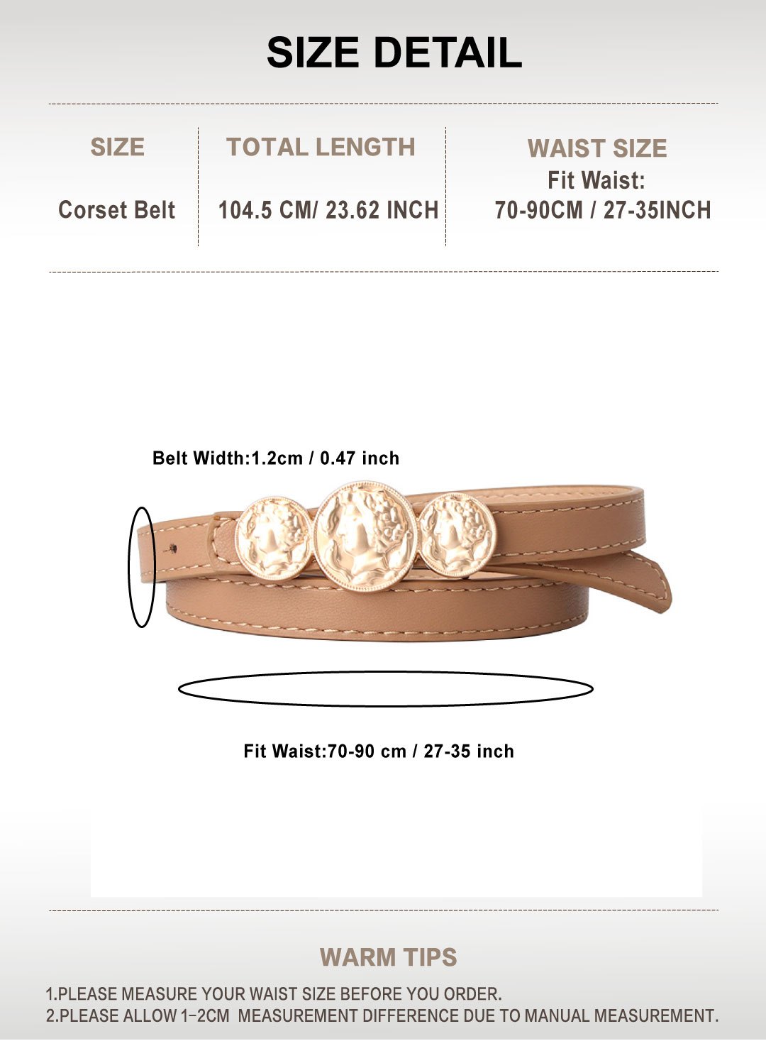 Multi Round Womens Belt Geometric Decor Belt With Hole Punch For