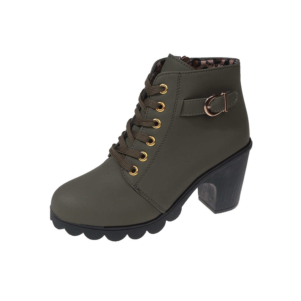 Women's Chunky Heeled Ankle Boots Solid Color Side Zipper
