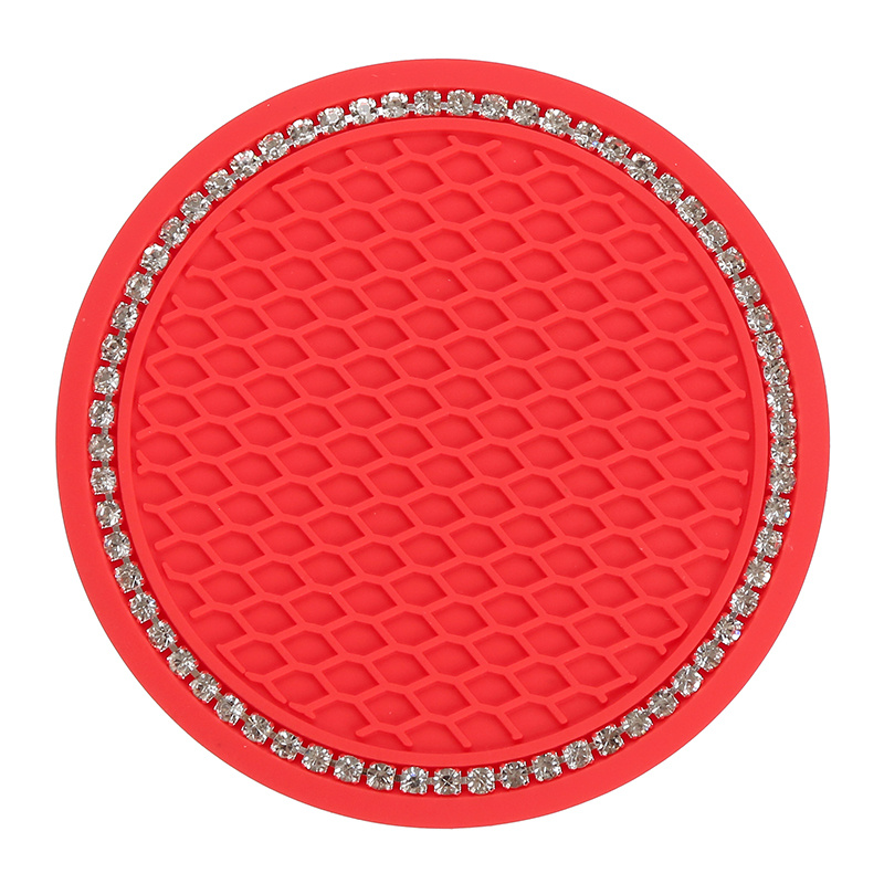 Round Grid Car Coasters Soft Rubber Artificial Diamond Non - Temu