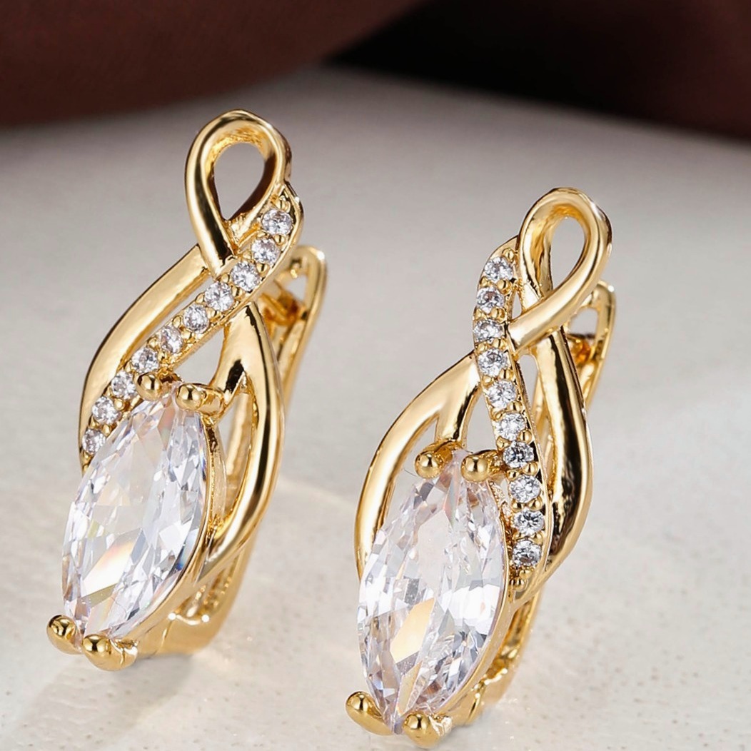 Image of Luxury Zirconia Hoop Huggie Earrings 18k Gold Plated Holiday Decor For Women Girls Gift 1pair