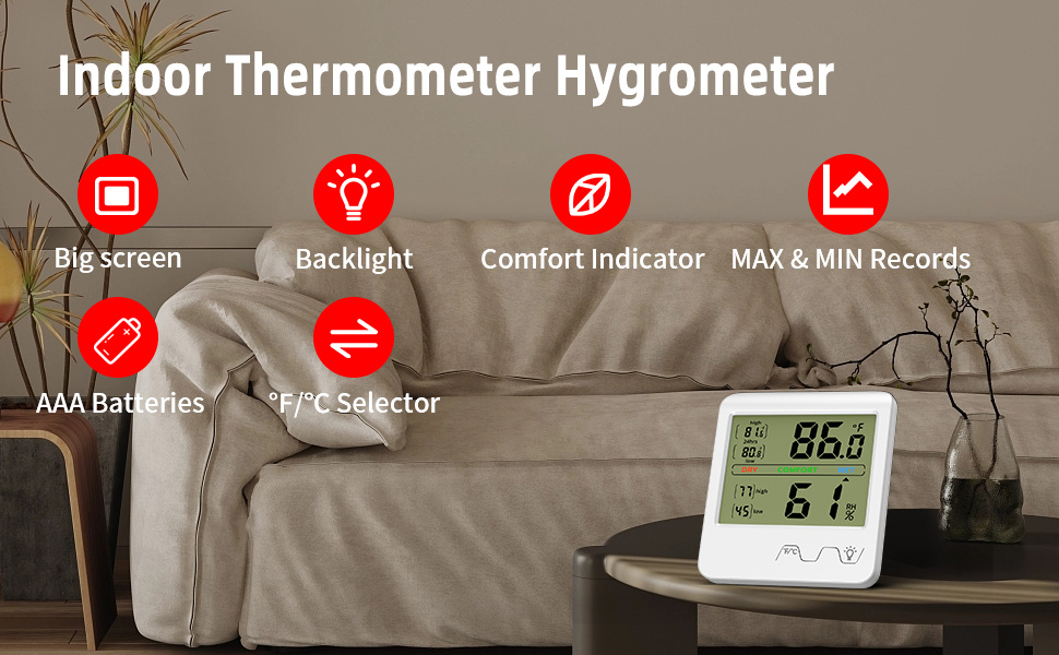 Room Thermometer Digital Indoor Hygrometer Thermometer, Mini Temperature  Monitor And Hygrometer For Home Office Air Comfort, Max/min Records